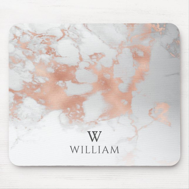 Monogram Marble Vit ros Guld Elegant Modern Musmatta (Framsidan)