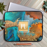 Monogram marble water color guld turkos orange laptop fodral<br><div class="desc">En glatt, faux-guld-folie med ett skript-typografi-monogram täcker till att börja med en rik, guld-vind, turkosblått och gultens orange vattenfärgsbakgrund på eleganten, trendiget, gigliljet, monogrammet neopren laptop sleeve. Gör en roligt och snyggt påstående varje gång du användor den. Laptop sleeve finns i tre storlekar: 15, 13 och 10 tum. En underbar...</div>