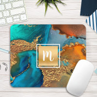 Monogram marble water color guld turkos & orange