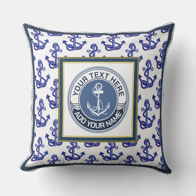 Monogram Marin Ankare Mönster och Blå Vitt Kudde (Framsida)