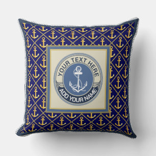 Monogram Marin Ankare Mönster och Blått Vitt Kudde