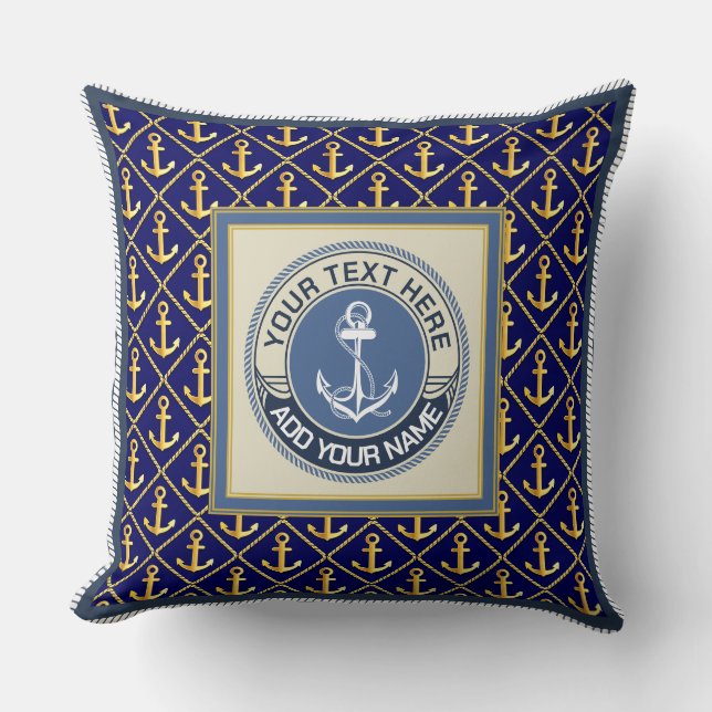 Monogram Marin Ankare Mönster och Blått Vitt Kudde (Framsida)