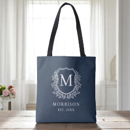 Monogram marin blå Vapensköld Botaniska Bröllop Tygkasse