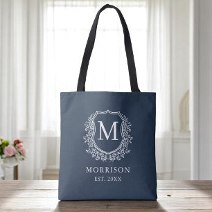 Monogram marin blå Vapensköld Botaniska Bröllop Tygkasse