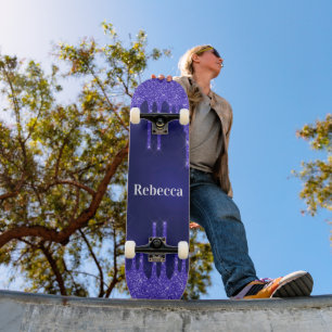 Monogram marinblå glitter-droppar, unika mini skateboard bräda 18,5 cm