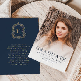 Monogram Marinblå Guld Foto Examen Kungörelse Inbjudningar