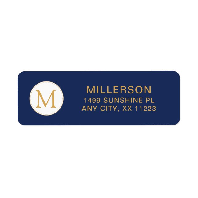 Monogram marinblått guld returadress returadress etikett (Framsidan)