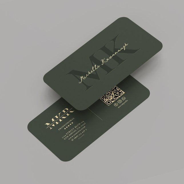 Monogram Marknadsföring Professionell Modern Mörk  Visitkort (Monogram Marketing Professional Modern Dark Green Business Card
)