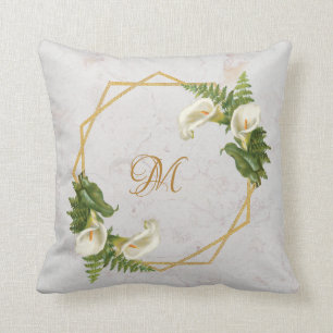 Monogram Marmor Gul Kallaliljor Blommig Geometrisk Kudde