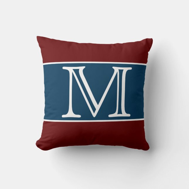 MONOGRAM Maroon Navy Blue rand Solid Färg Kudde (Framsida)
