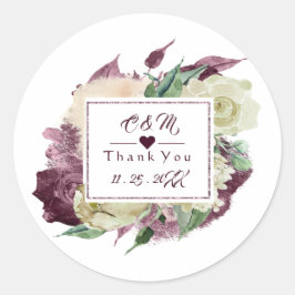 Monogram Marsala Burgunder Bröllopspresent Dekorat Runt Klistermärke