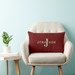 Monogram Masculine Initial Namn Guld Burgundy Lumbarkudde