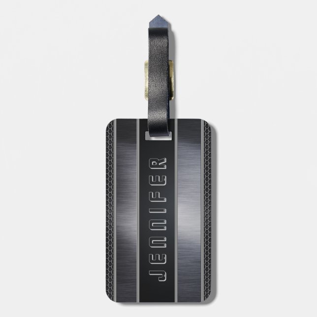 Monogram Masculine Metallic Silver Grått & Black Bagagebricka (Baksidan Lodrät)