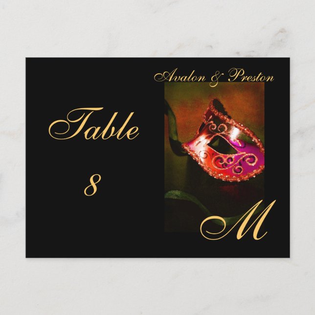 Monogram Masqueramasken Red Bord Placecard Vykort (Framsida)