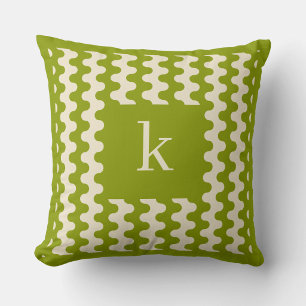 Monogram Matcha Lime Grön Djärv Vågig Mönster Kudde