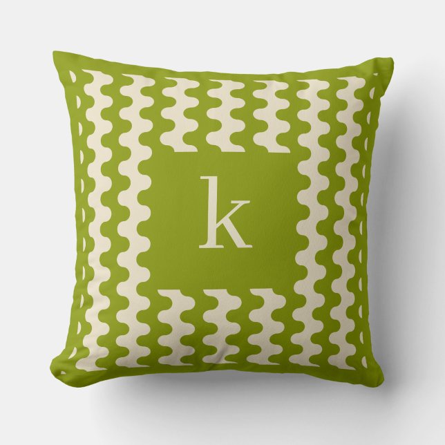 Monogram Matcha Lime Grön Djärv Vågig Mönster Kudde (Skapare uppladdad)