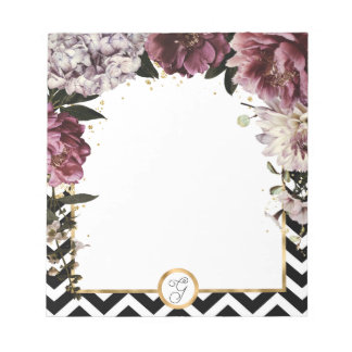 Monogram Mauve Flowers och Guld med Chevron Anteckningsblock