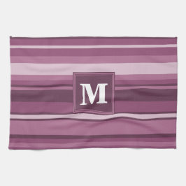 Monogram mauve rand kökshandduk
