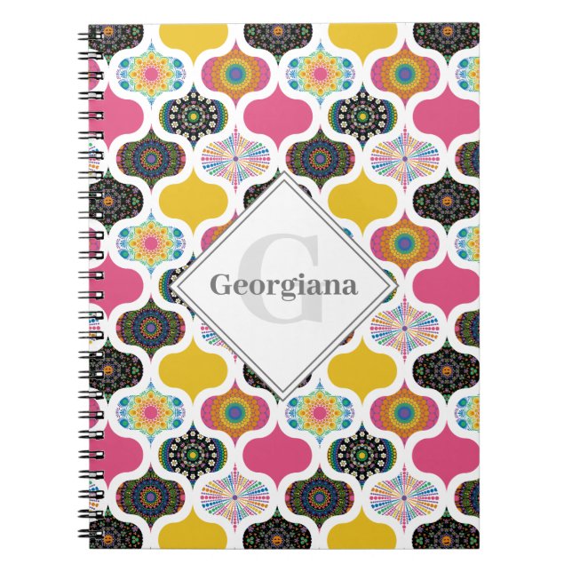 Monogram Maximalist Rainbow Dot Mandalas Patchwork Anteckningsbok (Framsidan)