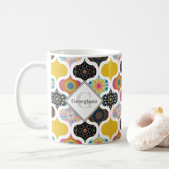 Monogram Maximalist Rainbow Dot Mandalas Patchwork Kaffemugg (Med munk)