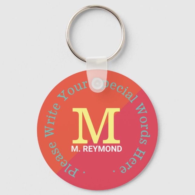 monogram med anpassningsbar på rödaktig tvåtonstex nyckelring (Framsida)