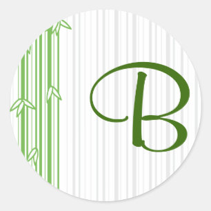 Monogram med bambubakgrund - brev B Runt Klistermärke