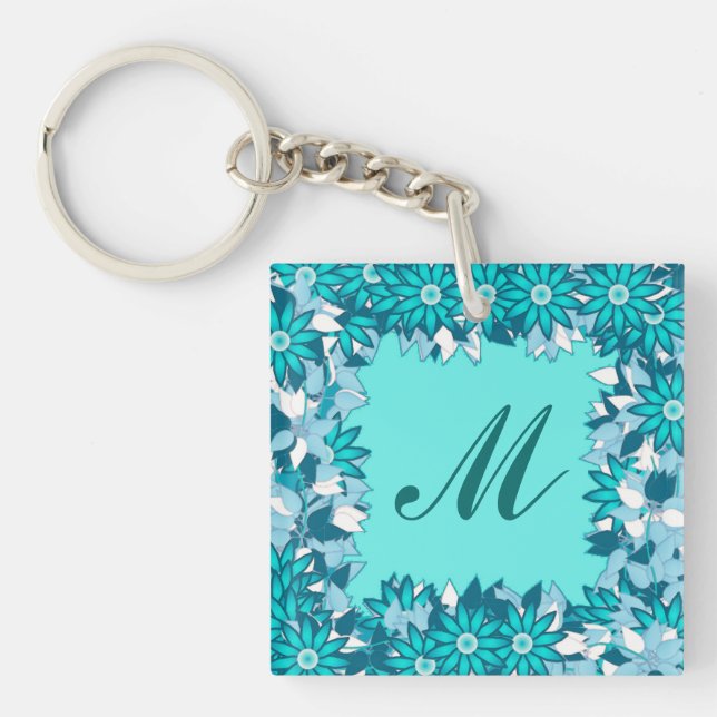 Monogram med blommor - blå och vit (Framsidan)