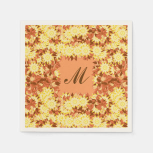 Monogram med blommor - kakao och gult pappersservett