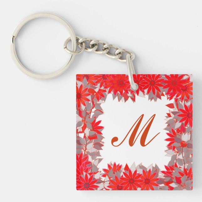 Monogram med blommor - rött och grått (Framsidan)