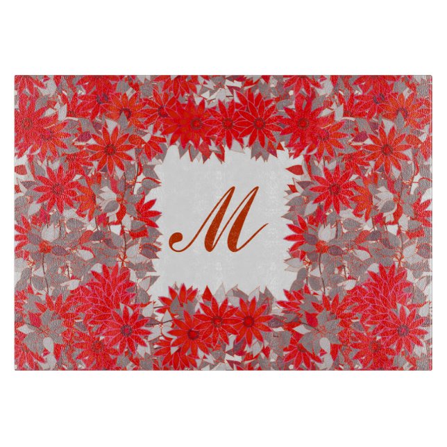 Monogram med blommor - rött och grått (Framsidan)