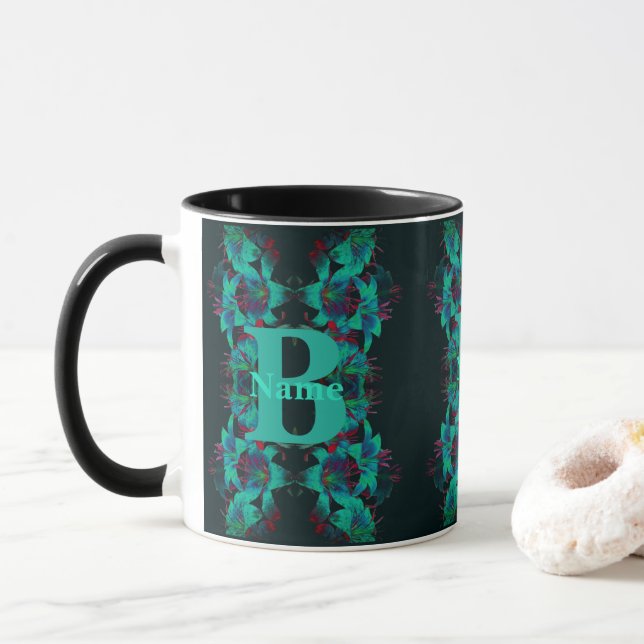 Monogram med din initial Namn Lily Konst Personlig Mugg (Med munk)