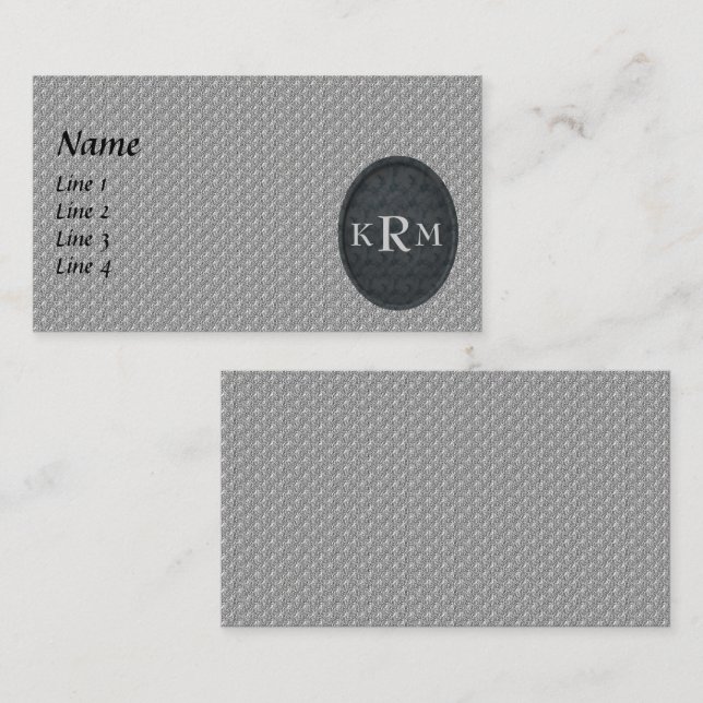 Monogram med dina initialer svart och silver visitkort (Fram/baksida)