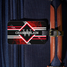 Monogram med Dubbla Linjer på Red White och Black Bagagebricka