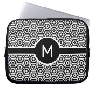 Monogram med en Brev på svarta och vita hexagoner Laptop Fodral