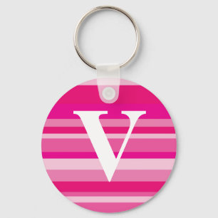 Monogram med en färgrik randig bakgrund - V Nyckelring