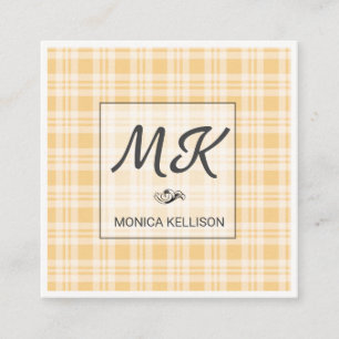Monogram med flanellmönster fyrkantigt visitkort