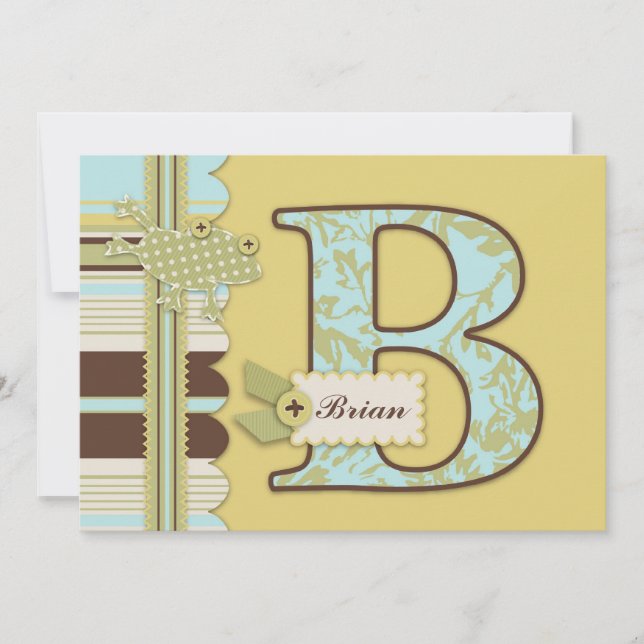 Monogram med Frog and Rand Print Baby Shower Inbjudningar (Framsida)