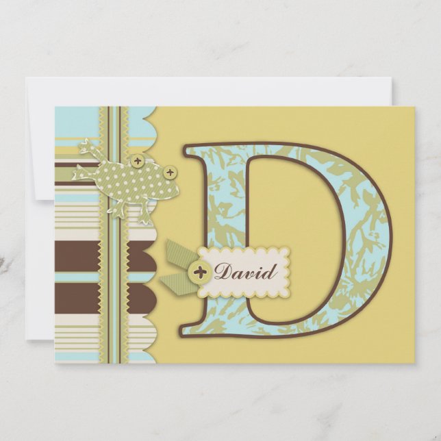 Monogram med Frog and Rand Print Baby Shower Inbjudningar (Framsida)