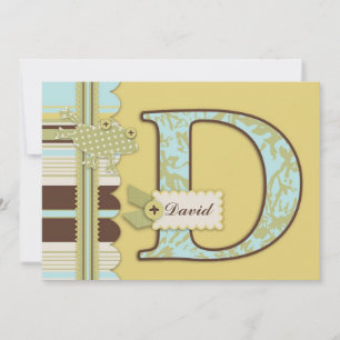 Monogram med Frog and Rand Print Baby Shower Inbjudningar