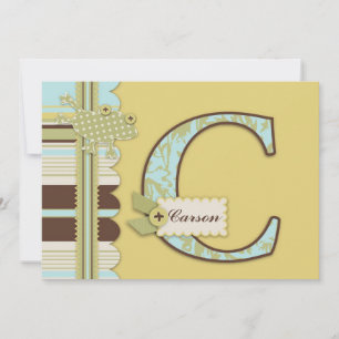Monogram med Frog and Rand Print Baby Shower Inbjudningar