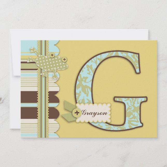 Monogram med Frog and Rand Print Baby Shower Inbjudningar (Framsida)