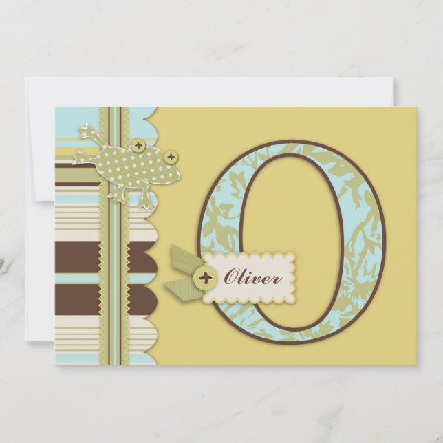 Monogram med Frog and Rand Print Baby Shower Inbjudningar (Framsida)