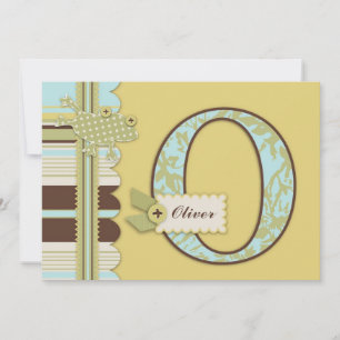 Monogram med Frog and Rand Print Baby Shower Inbjudningar