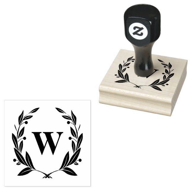 Monogram med geometrisk blad och bärkrans stämpel (Stämplad)