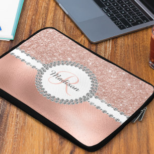 Monogram med glitter av roséguld och diamantglans laptop fodral