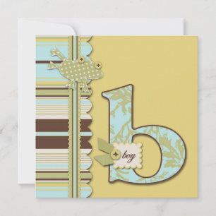 Monogram med groda och randigt tryck Baby Shower Inbjudningar