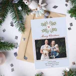 Monogram med grönt foto av Bleken Greenery Julkort