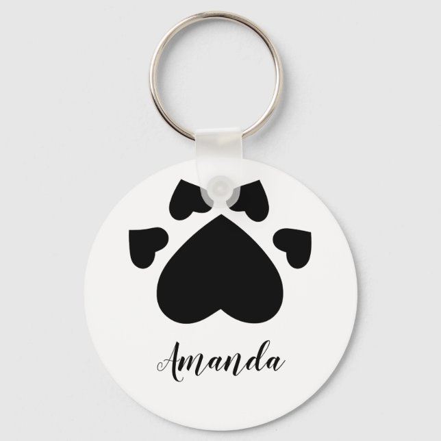 Monogram med hjärta valp klor tryck nyckelring (Framsida)
