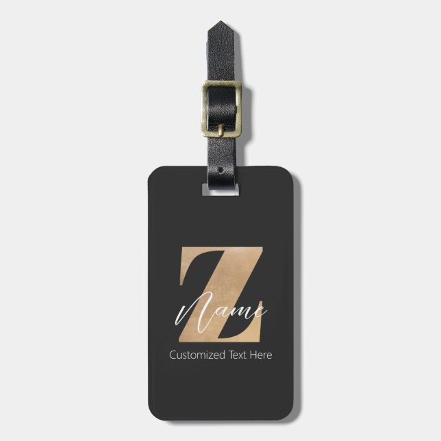 Monogram med initial Z & anpassat namn Bagagebricka (Vertikal Framsida)