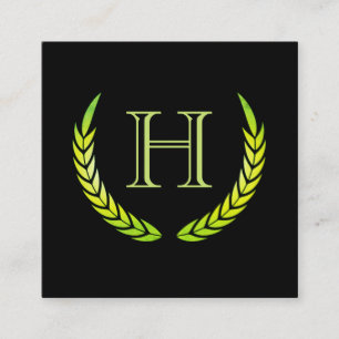 Monogram med Inslag (grönt) Fyrkantigt Visitkort